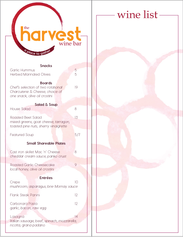 The Harvest Wine Bar menu